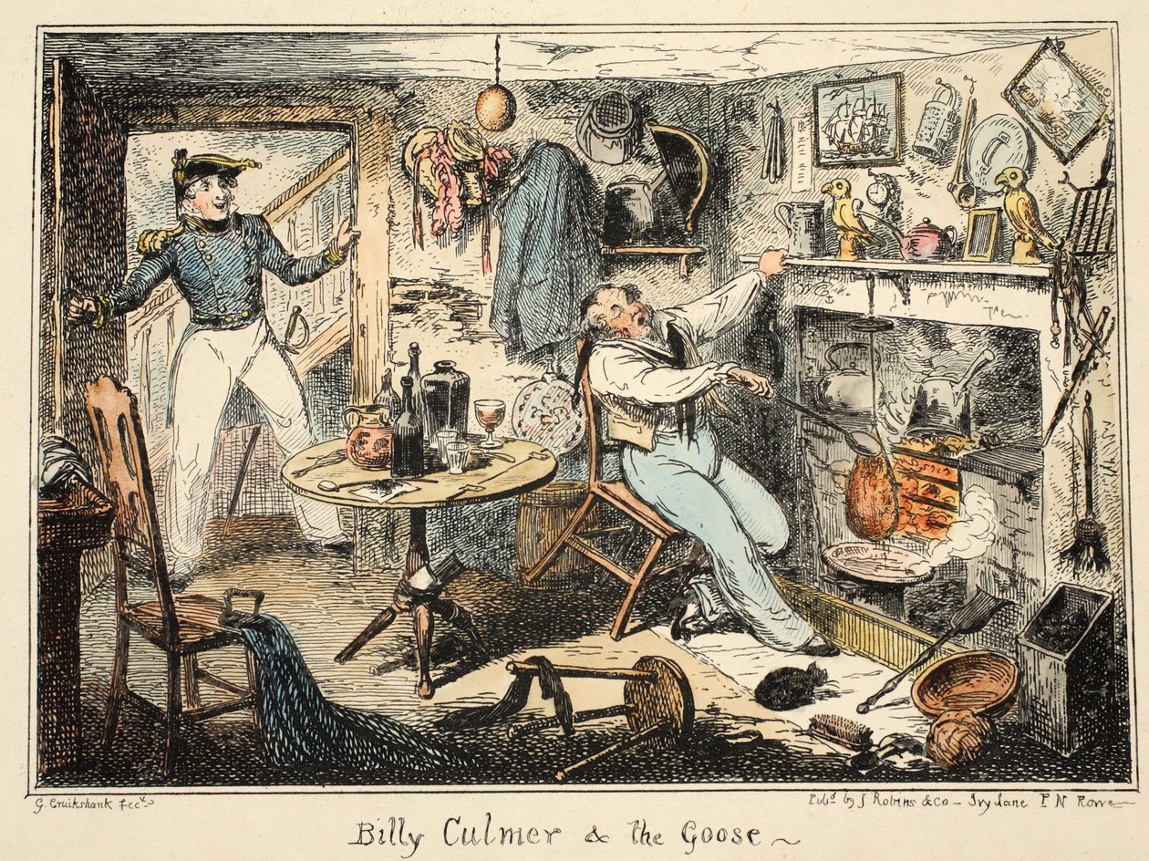 Billy Culmer & a Lúd, a Greenwichi Kórházból, egy sorozat haditengerészeti vázlatok, egy hadvezér életének leírása, pub. 1826 (kézi színes metszet) alkotó: George Cruikshank