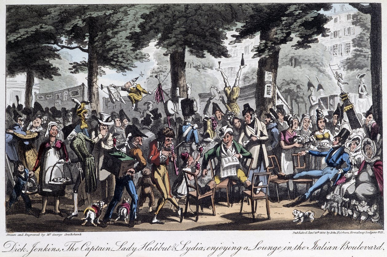 Boulevard des Italiens – a londoni David Carey „Élet Párizsban” című művében alkotó: George Cruikshank
