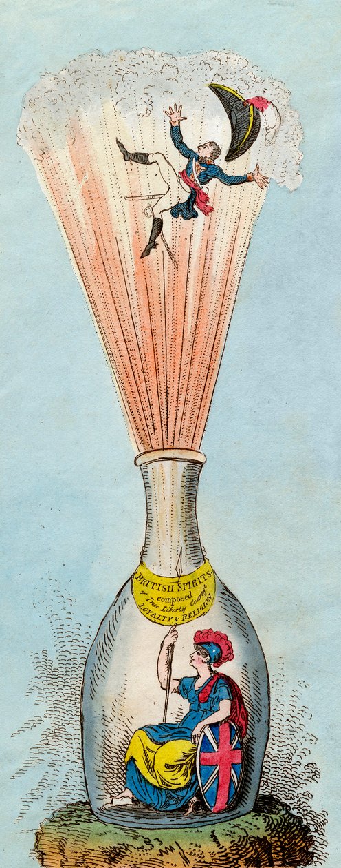 Britannia A korzikai palackvarázsló felrobbantása – 1803 – A brit szatirikusok folyamatosan támadták a napóleoni rezsim legitimitását – George Cruikshank alkotó: George Cruikshank