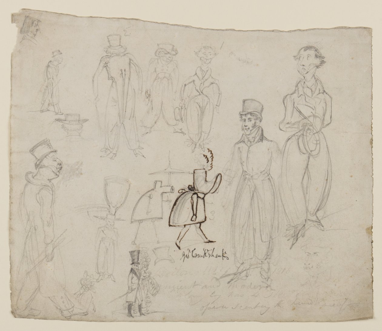 Karaktertanulmányok (ceruza, toll és tinta papíron) alkotó: George Cruikshank