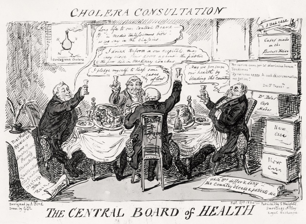 Kolera Konzultáció a Központi Egészségügyi Tanácsnál, 1832. február 27-én megjelent alkotó: George Cruikshank