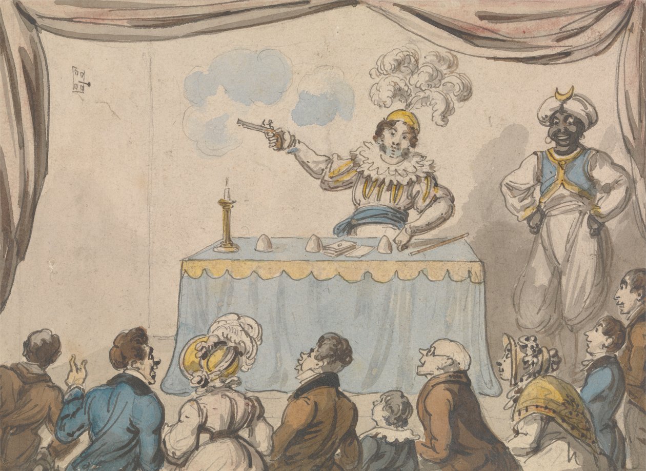 Varázsló pisztollyal és kártyákkal alkotó: George Cruikshank