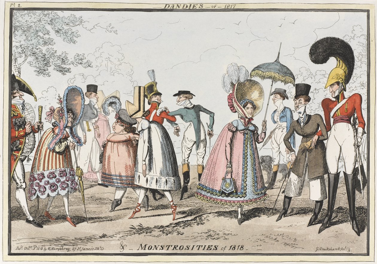 „Dandies of 1817 & Monstrosities of 1818”, 1818 (színes rézkarc) alkotó: George Cruikshank