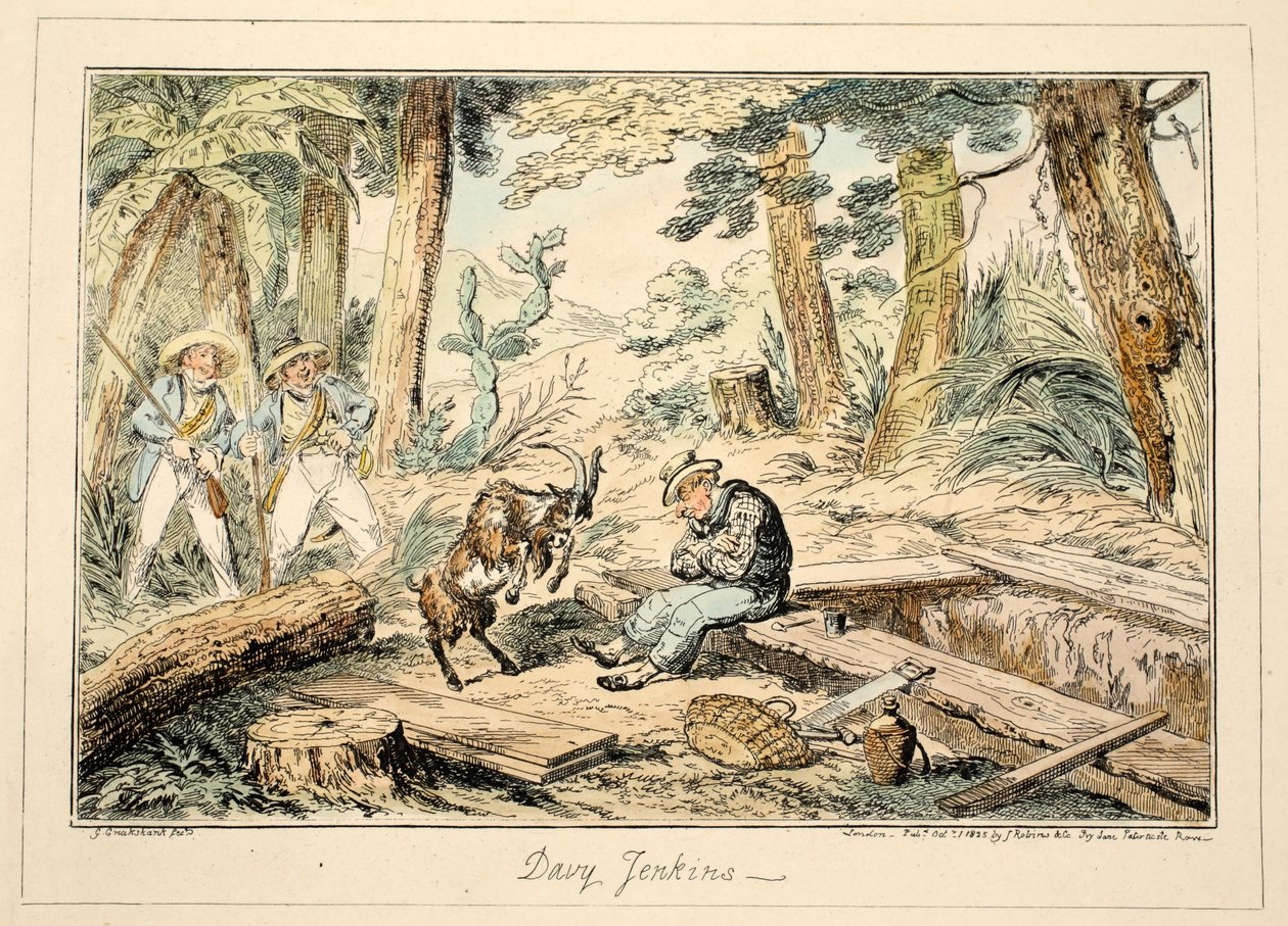 Davy Jenkins, a Greenwich Kórházból, Haditengerészeti vázlatok sorozata, Egy háborús ember életének leírása, pub. 1826 (kézzel színezett metszet) alkotó: George Cruikshank