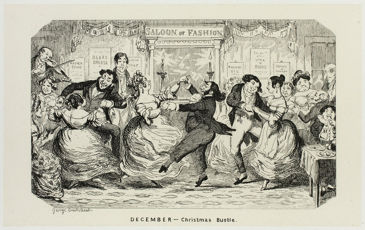 December - Karácsonyi nyüzsgés George Cruikshank acélmetszeteiből a The Comic Almanackshez: 1835-1853 alkotó: George Cruikshank