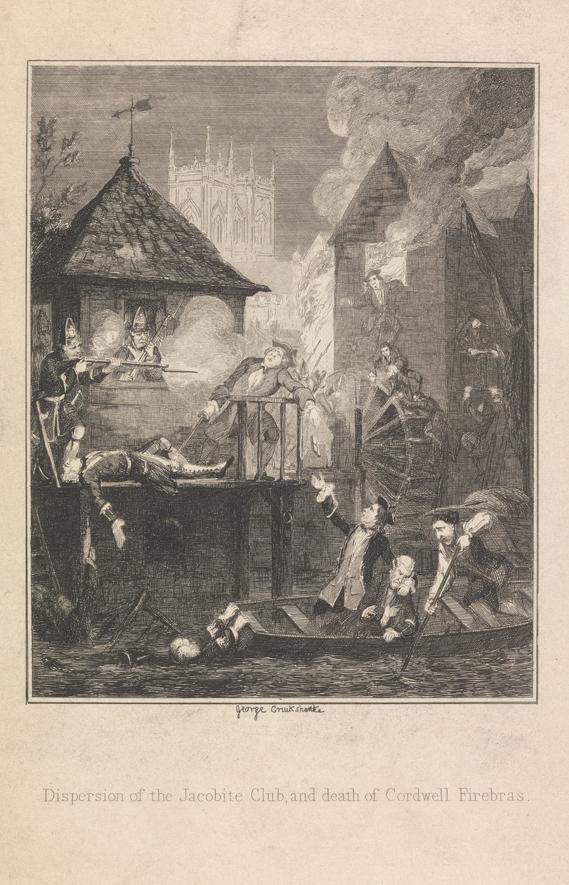 A Jacobite Club szétszóródása és Cordwell Firebras halála alkotó: George Cruikshank