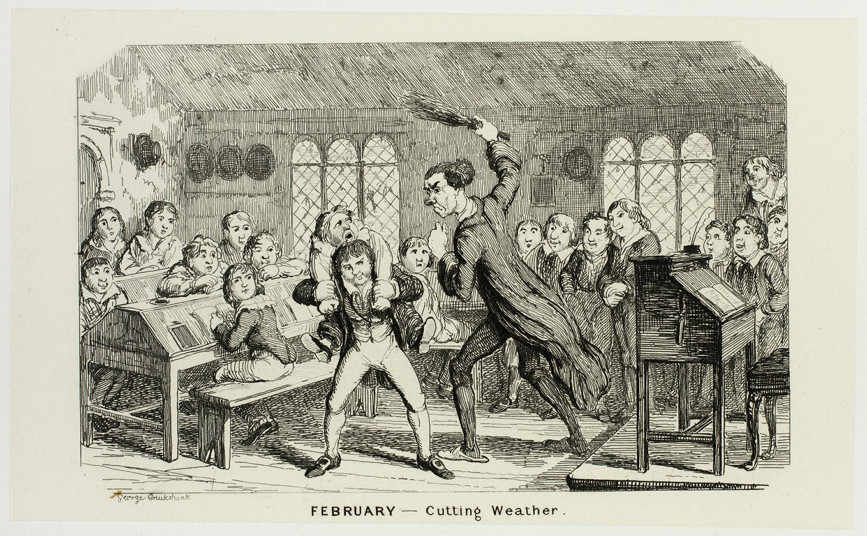Február - Vágó időjárás George Cruikshank acélmetszeteiből a The Comic Almanacks-hez: 1835-1853 alkotó: George Cruikshank