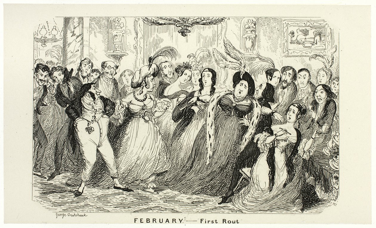 Február - Az első útvonal George Cruikshank acélmetszeteiből a The Comic Almanacks-hez: 1835-1853 alkotó: George Cruikshank