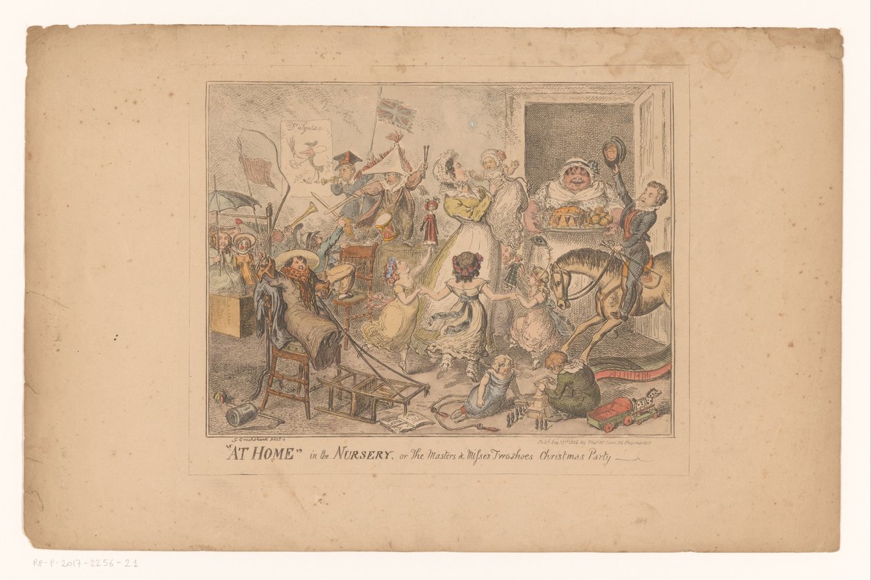 Feest in de kinderkamer Otthon a Bölcsődében, vagy a Masters & Misss Twoshoes karácsonyi partija (cím a tárgyon) alkotó: George Cruikshank