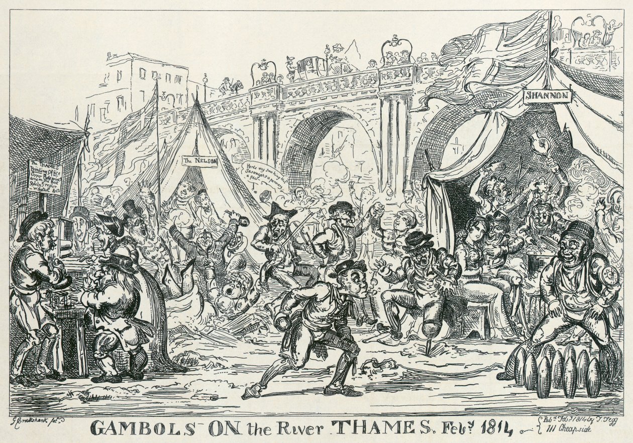 „Gambols on the Thames, 1814. febr.”, 1814 alkotó: George Cruikshank