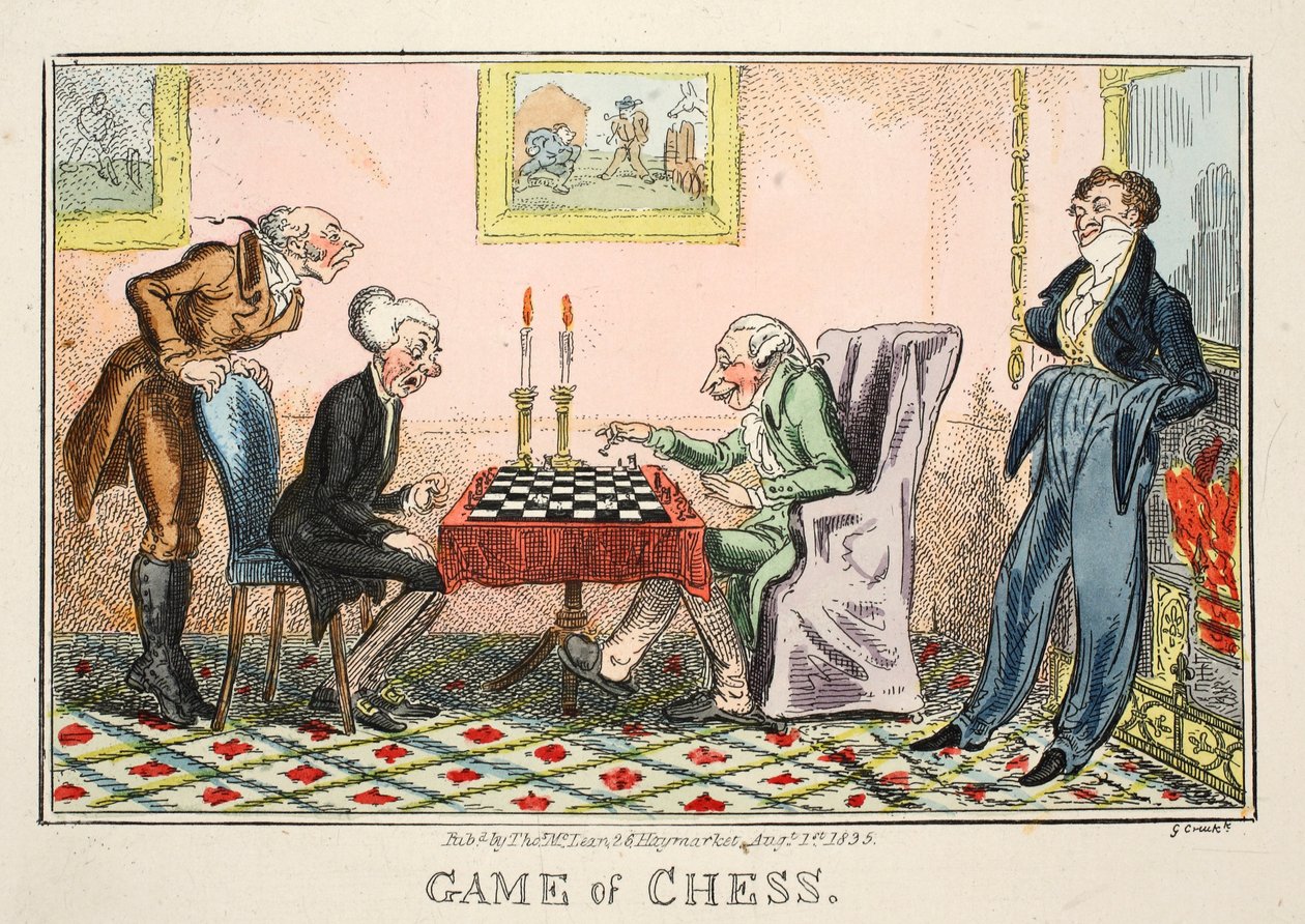 Sakkjátszma, Thomas McLean kiadása, 1835 (kézi színes metszet) alkotó: George Cruikshank
