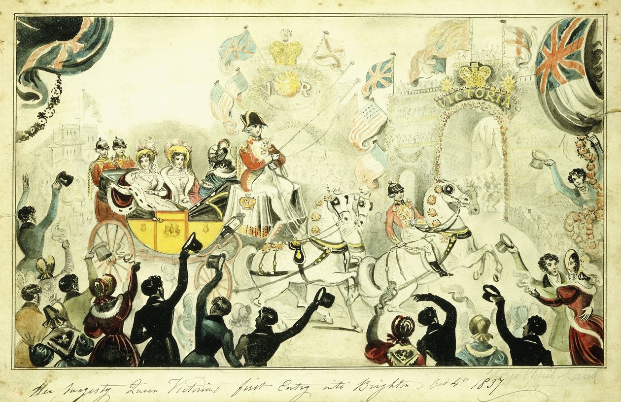 Őfelsége Viktória királynő első belépése Brightonba 1837. október 4. alkotó: George Cruikshank