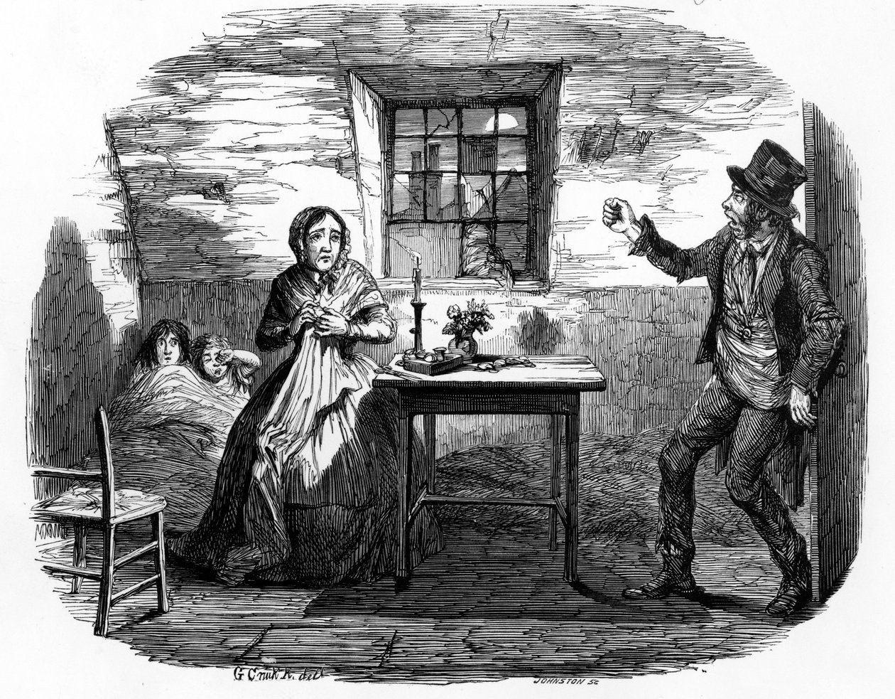 Home in Shadow, illusztráció a „Temperance Placards: Home in Shadow 4. számából”, William Tweedie, nyomtatta Johnston, 1852 alkotó: George Cruikshank