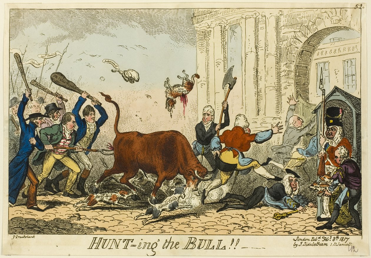 Vadászat a bikára!! alkotó: George Cruikshank