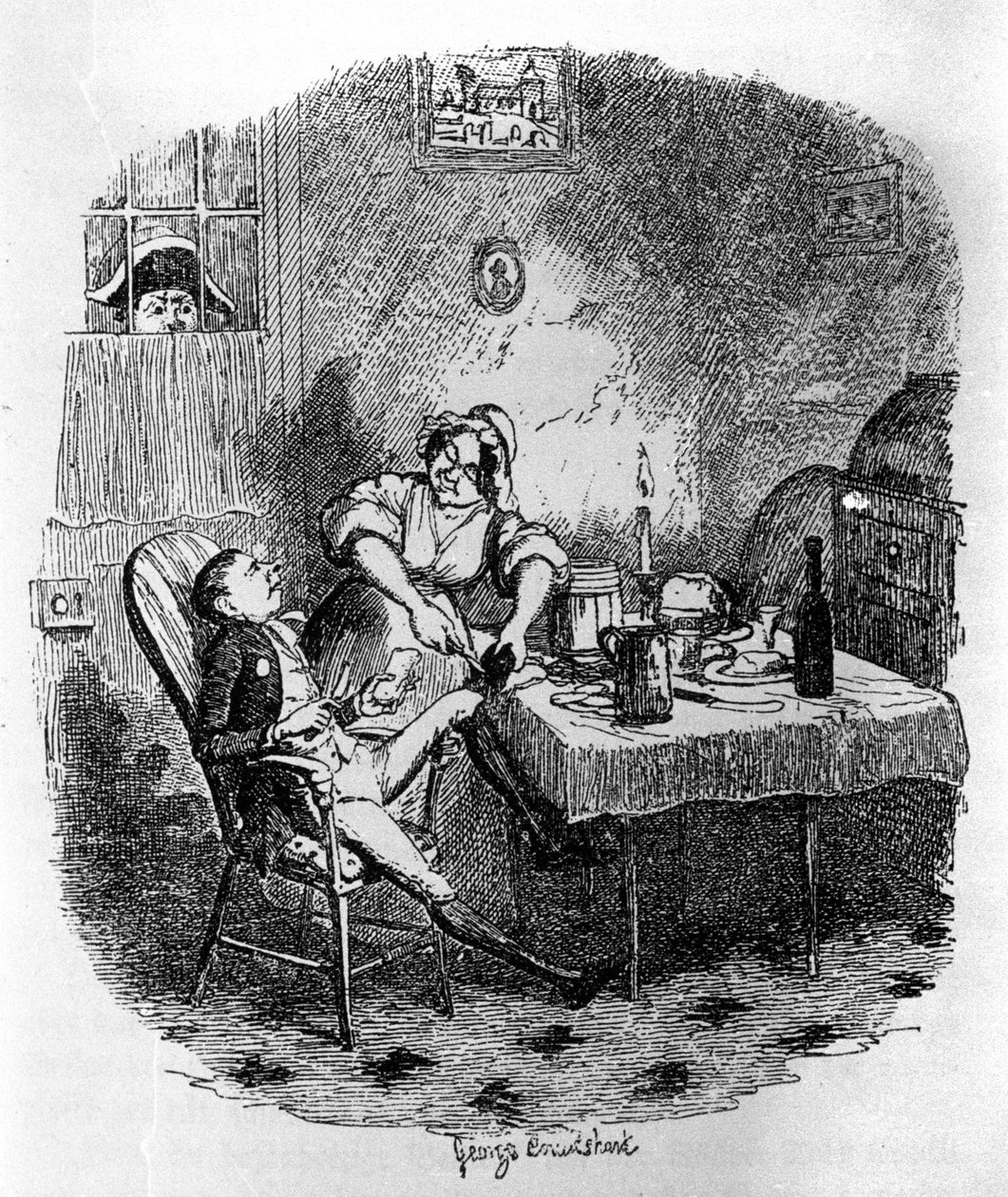 Illusztráció: Charles Dickens (1812-1870), George Cruikshank (1792-1878) „Oliver Twist” (Olivier). alkotó: George Cruikshank