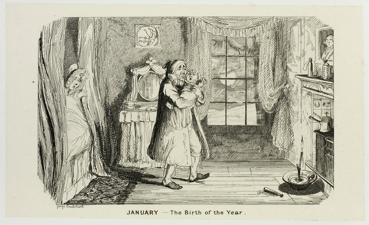 Január - Az év születése George Cruikshank acélmetszeteitől a The Comic Almanacksig: 1835-1853 alkotó: George Cruikshank