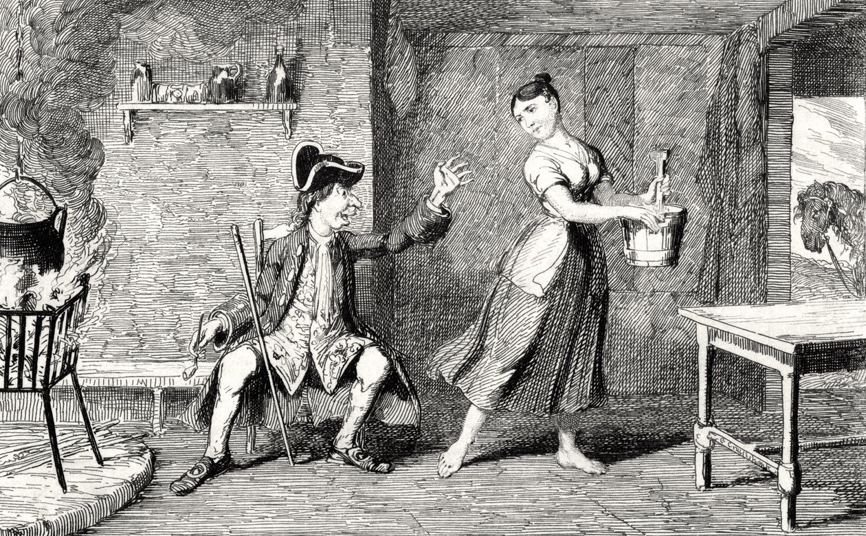 Jeannie Deans az apja kunyhójában, illusztrációja Sir Walter Scott (1771-1832) „The Heart of Midlothian” című művéből, 1843-ban alkotó: George Cruikshank