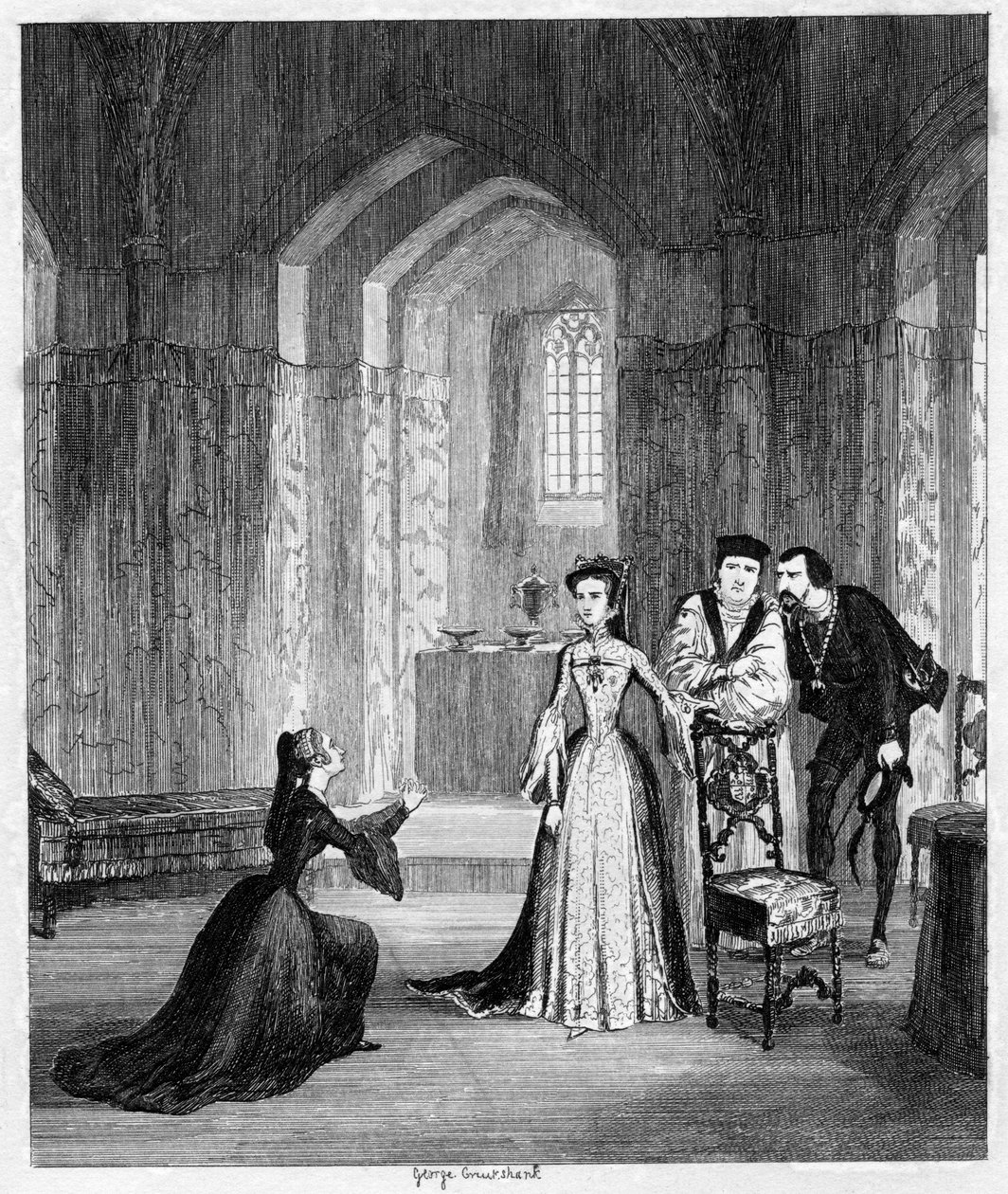 Lady Jane Gray kéri Mary Queent, hogy kímélje meg férje életét, 1554 1840. alkotó: George Cruikshank