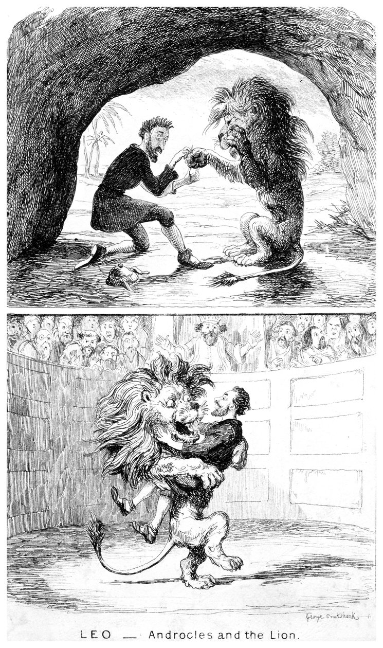 Oroszlán - Androklész és az oroszlán, 19. század. alkotó: George Cruikshank