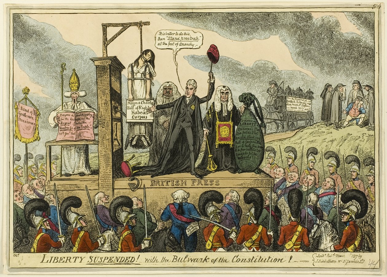 Szabadság felfüggesztve! Az Alkotmány bástyájával! alkotó: George Cruikshank