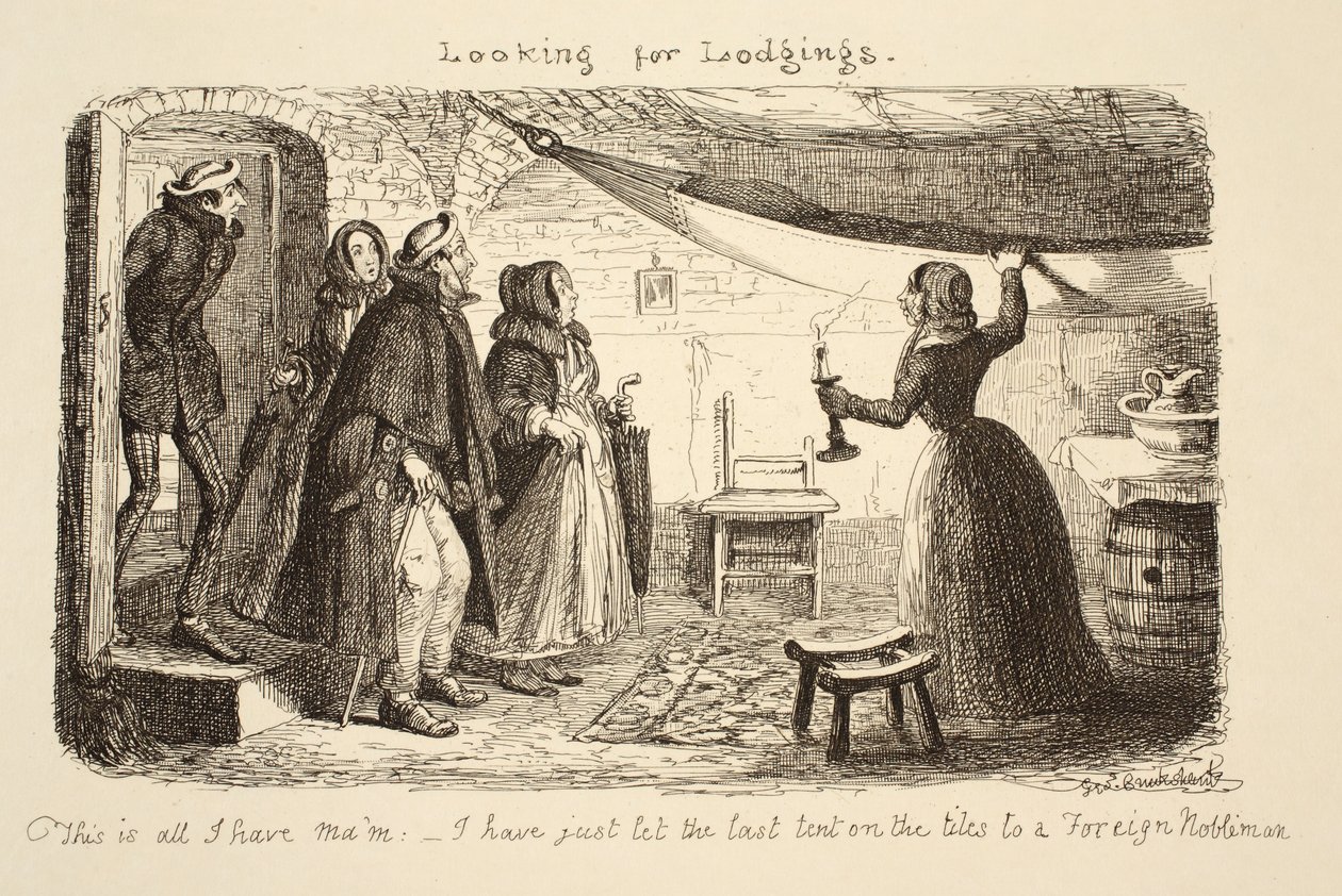 Szállást, kocsmát keresek. 1851 alkotó: George Cruikshank