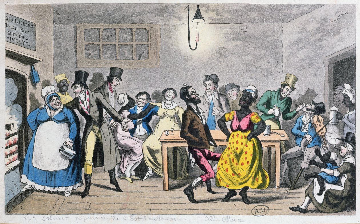 "London legalacsonyabb élete: Tom, Jerry és a logika a természet kifinomult fiai és lányai között", Pierce Egan (1772-1849) "Life in London" című művéből, 1821 (színes akvatinta) alkotó: George Cruikshank