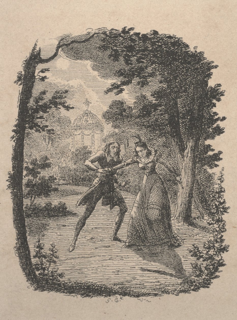 Férfi és nő a kertben (metszet) alkotó: George Cruikshank