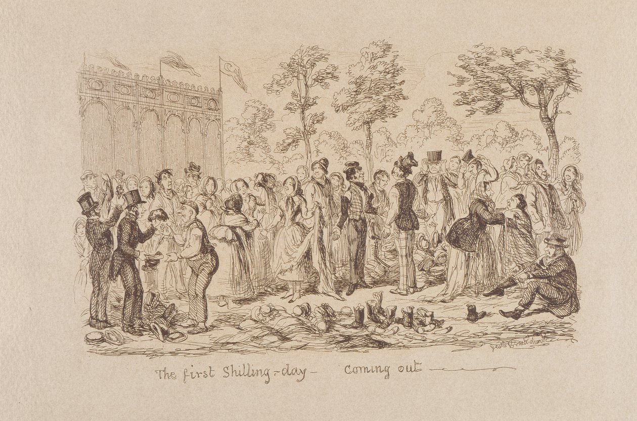 Mayhews 1851-es nagy kiállítás: Az első shilling nap – megjelenés, 1851 alkotó: George Cruikshank