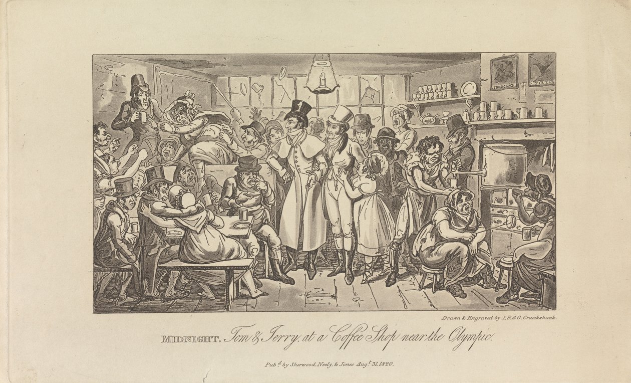 Éjfél, Tom és Jerry egy kávézóban... alkotó: George Cruikshank