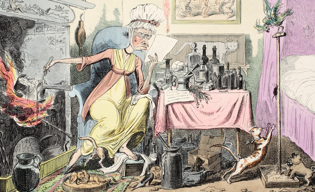 Keverés Egy Recept a kukoricához, pub. 1835 (kézzel színezett metszet) alkotó: George Cruikshank