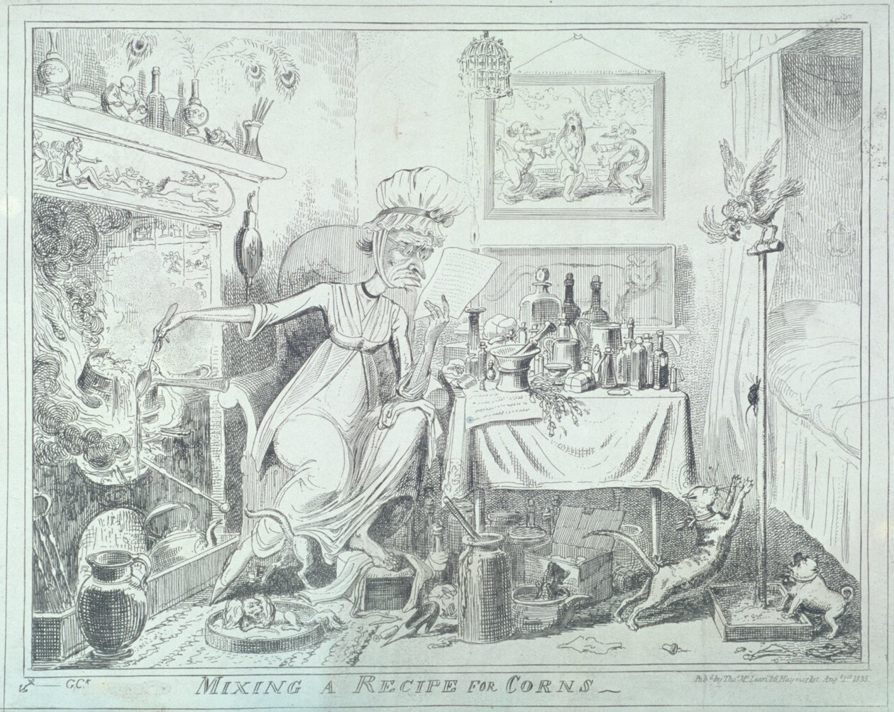 "A kukorica receptjének összekeverése", 1835. alkotó: George Cruikshank