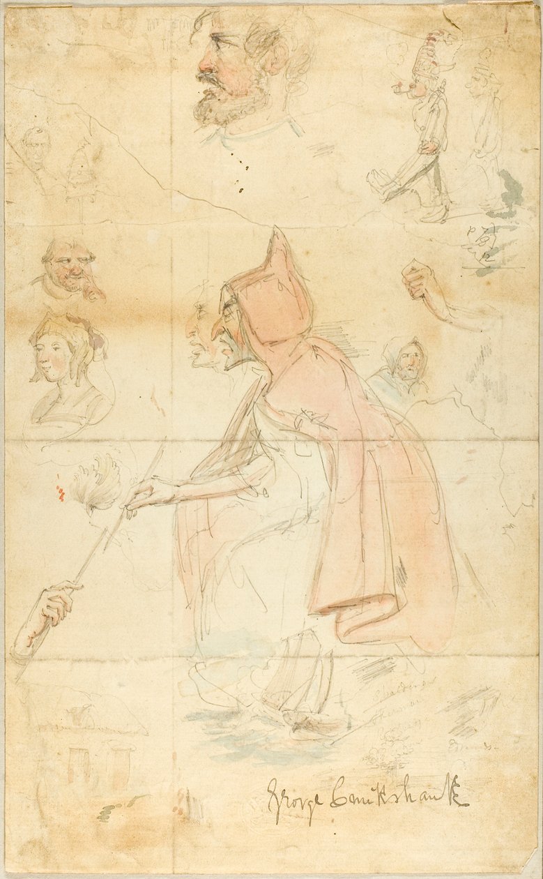 Shipton anya (recto); Vázlatlap: Fleur-de-Lis és figurák (fordítva) alkotó: George Cruikshank