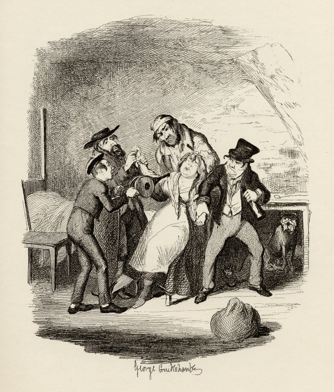 Fagin úr és tanítványa felépül Nancy, Charles Dickens (1812-70) „The Adventures of Twist” című könyvéből, Chapman und Hall, 1901. alkotó: George Cruikshank