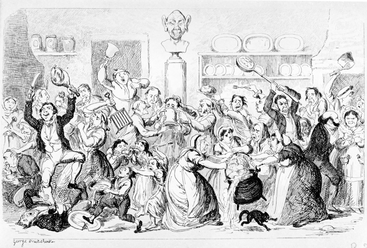 New Harmony – All Owin’ – No payin’, 1845 alkotó: George Cruikshank