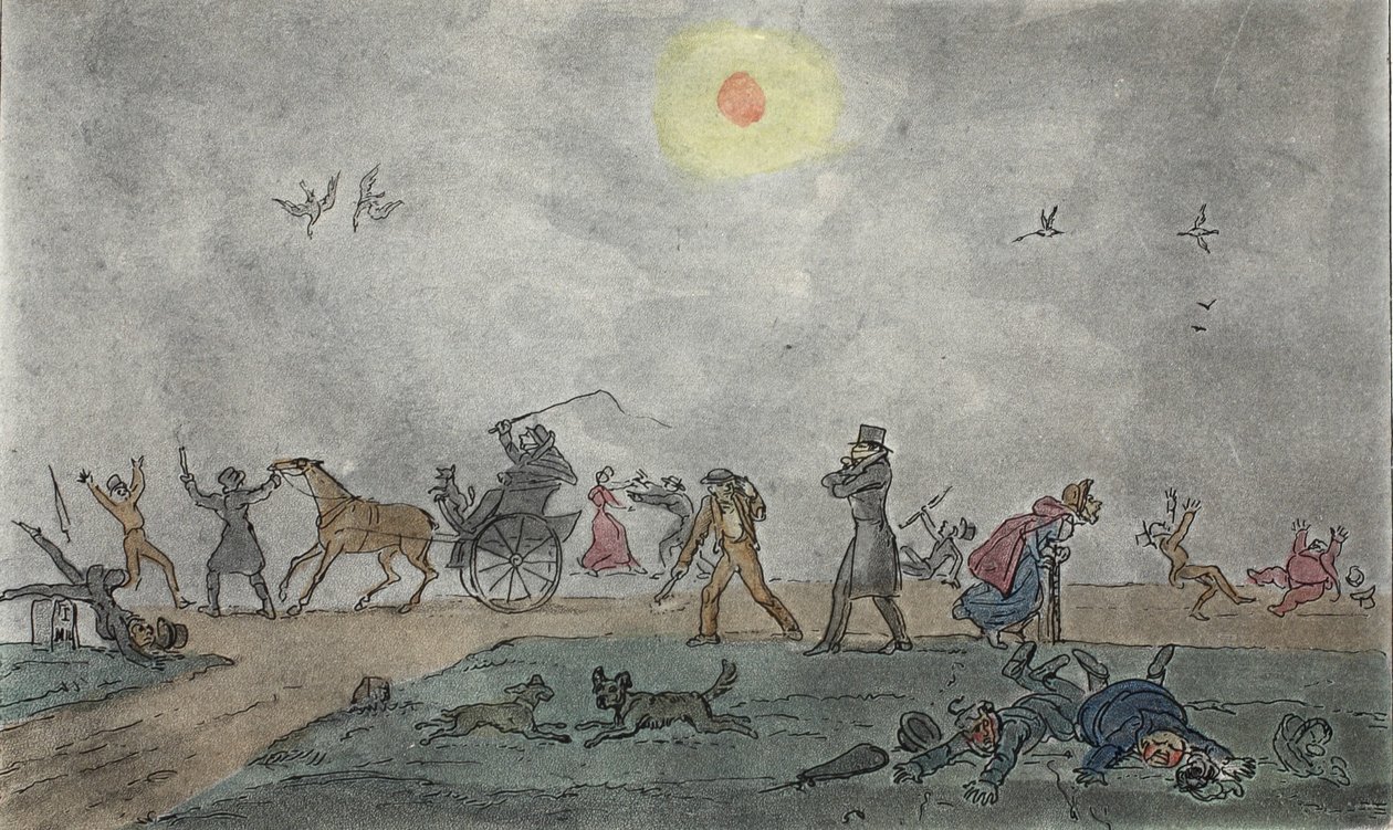 November - (Régi stílus) - Lebegés a ködben és a koszos levegőben, kocsma. 1835 (kézzel színezett metszet) alkotó: George Cruikshank