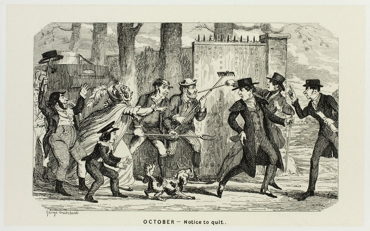 Október - Felmondólevél George Cruikshank acélmetszeteiből a The Comic Almanacks című laphoz: 1835-1853 alkotó: George Cruikshank