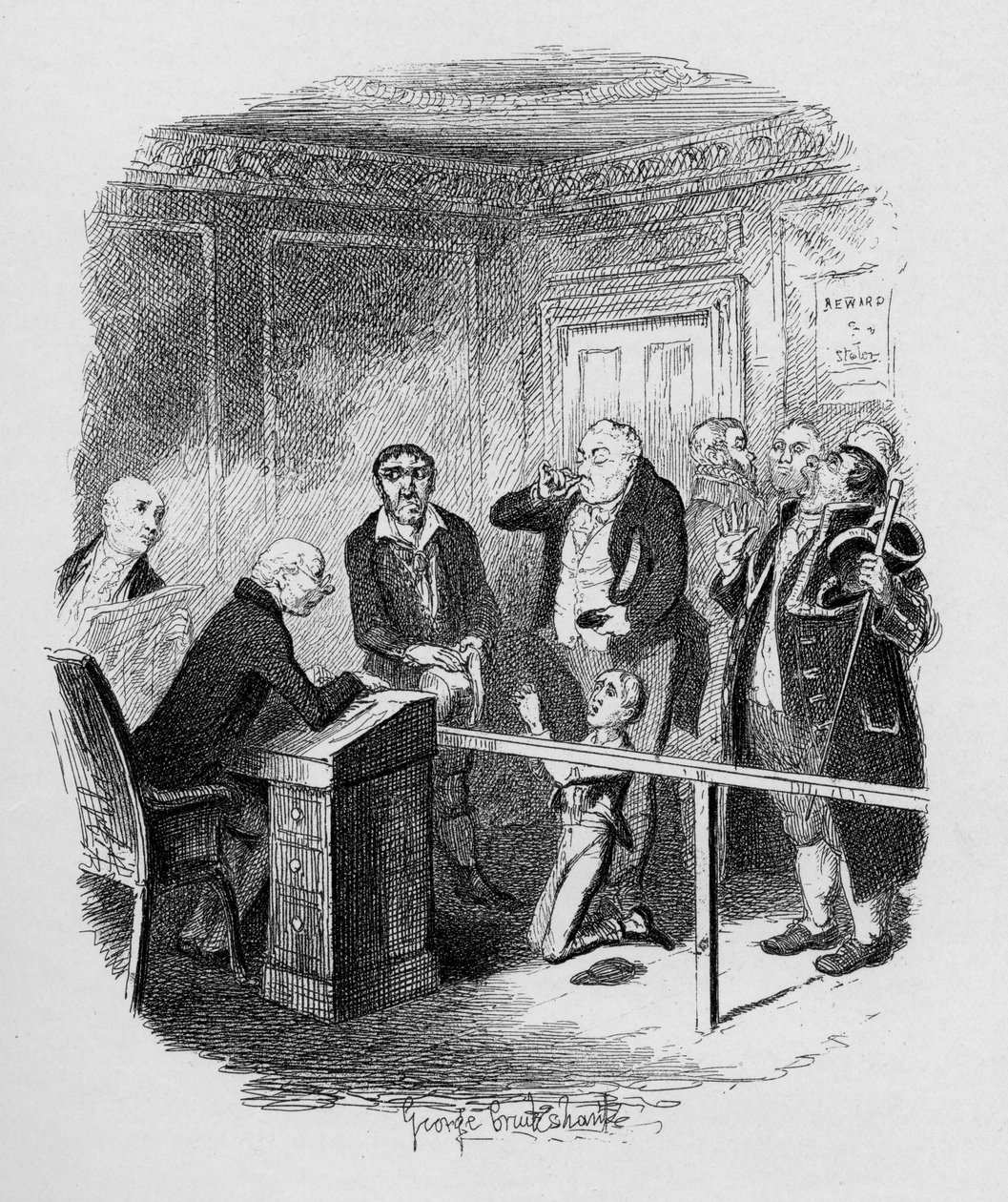 Oliver megszökik attól, hogy a söprés tanítványa legyen Charles Dickens (1812-70) „The Adventures of Twist” című művéből, amelyet Chapman und Hall adott ki 1901-ben. alkotó: George Cruikshank
