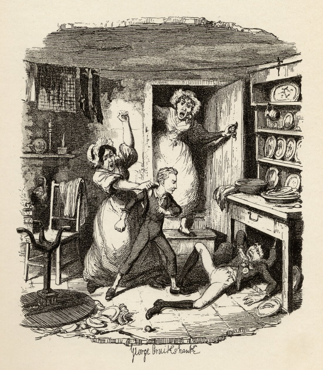 Oliver felkap egy szellemet Charles Dickens (1812-70) „The Adventures of Twist” című művéből, Chapman und Hall, 1901. alkotó: George Cruikshank