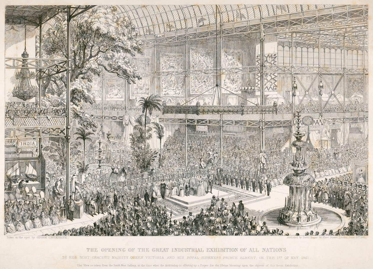 A Nagy Kiállítás megnyitója, Crystal Palace, Hyde Park, London, 1851 alkotó: George Cruikshank