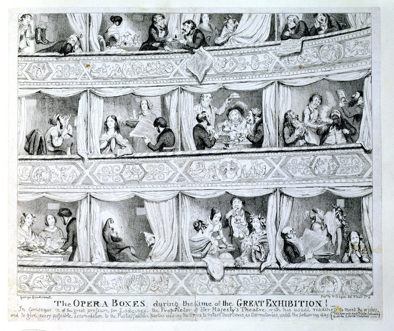 Operadobozok a Nagy Kiállítás idején, 1851 körül alkotó: George Cruikshank