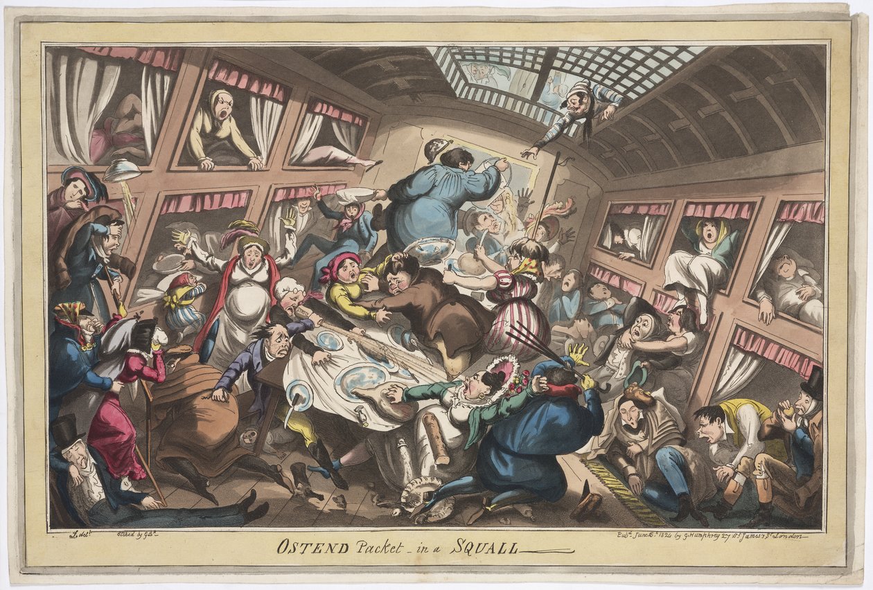 Ostend Packet in a Squall, 1824 (színes akvatinta) alkotó: George Cruikshank