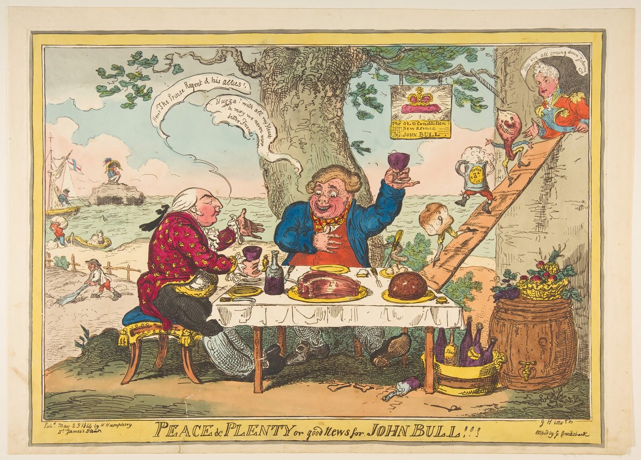 Béke és sok vagy jó hír John Bullnak!!!, 1814. május 25. alkotó: George Cruikshank