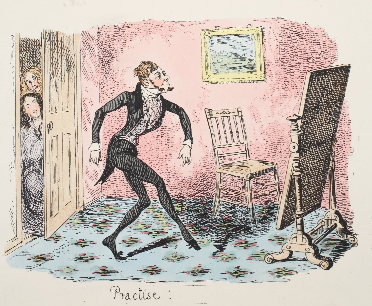 Gyakorlás, kocsma. 1832 (kézzel színezett metszet) alkotó: George Cruikshank