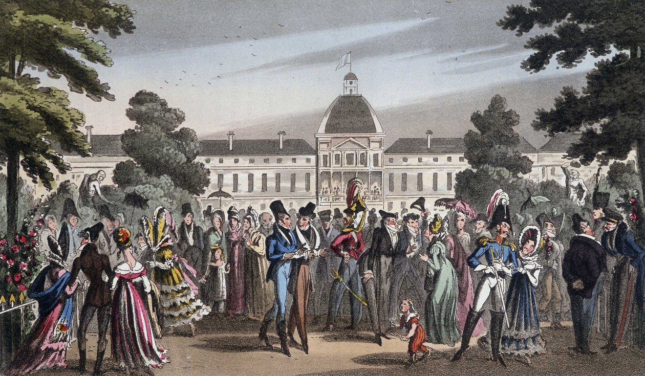Promenade au Jardin des Tuileries – David Carey, London „Élet Párizsban” című filmjében alkotó: George Cruikshank