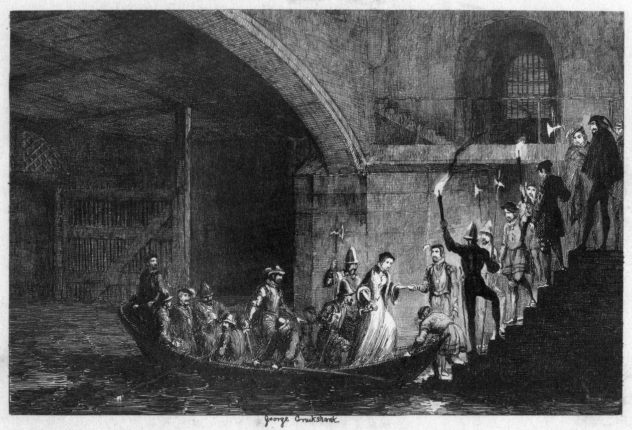 Jane királynő és Lord Guilford Dudley visszahozták a toronyba, 1553 1840 alkotó: George Cruikshank