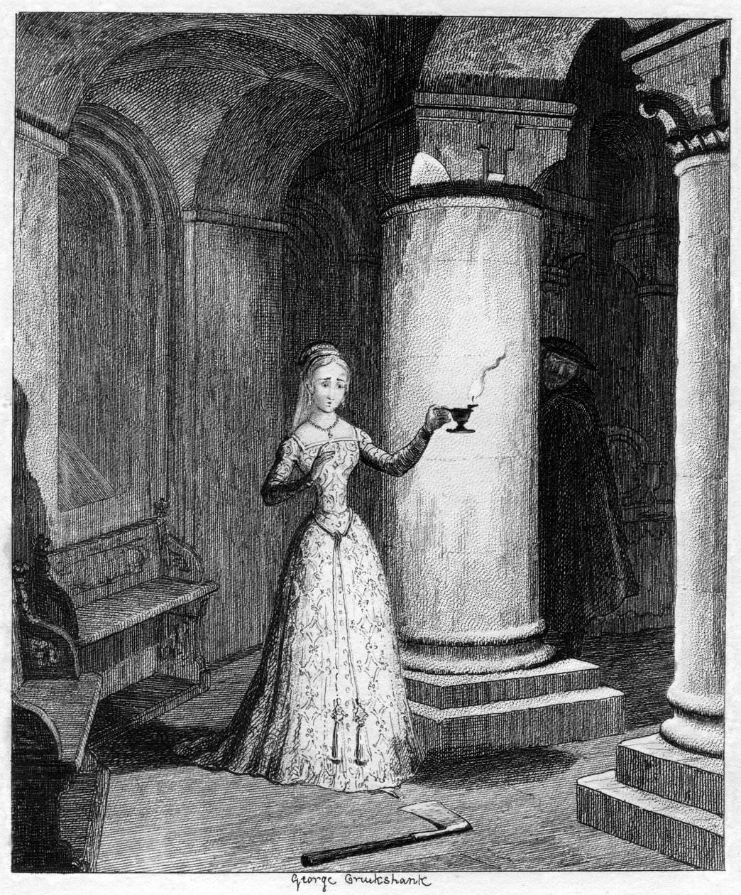 Janes királynő első éjszaka a toronyban, 1553-1840 alkotó: George Cruikshank