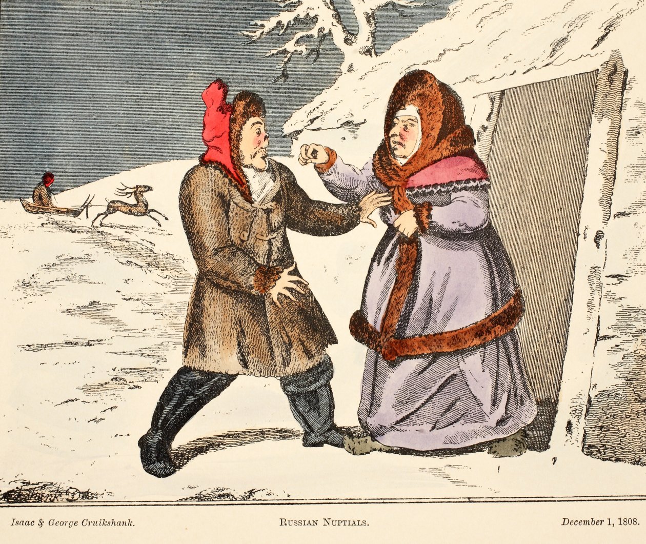 Orosz lakodalom, kocsma. 1808 (kézzel színezett metszet) alkotó: George Cruikshank