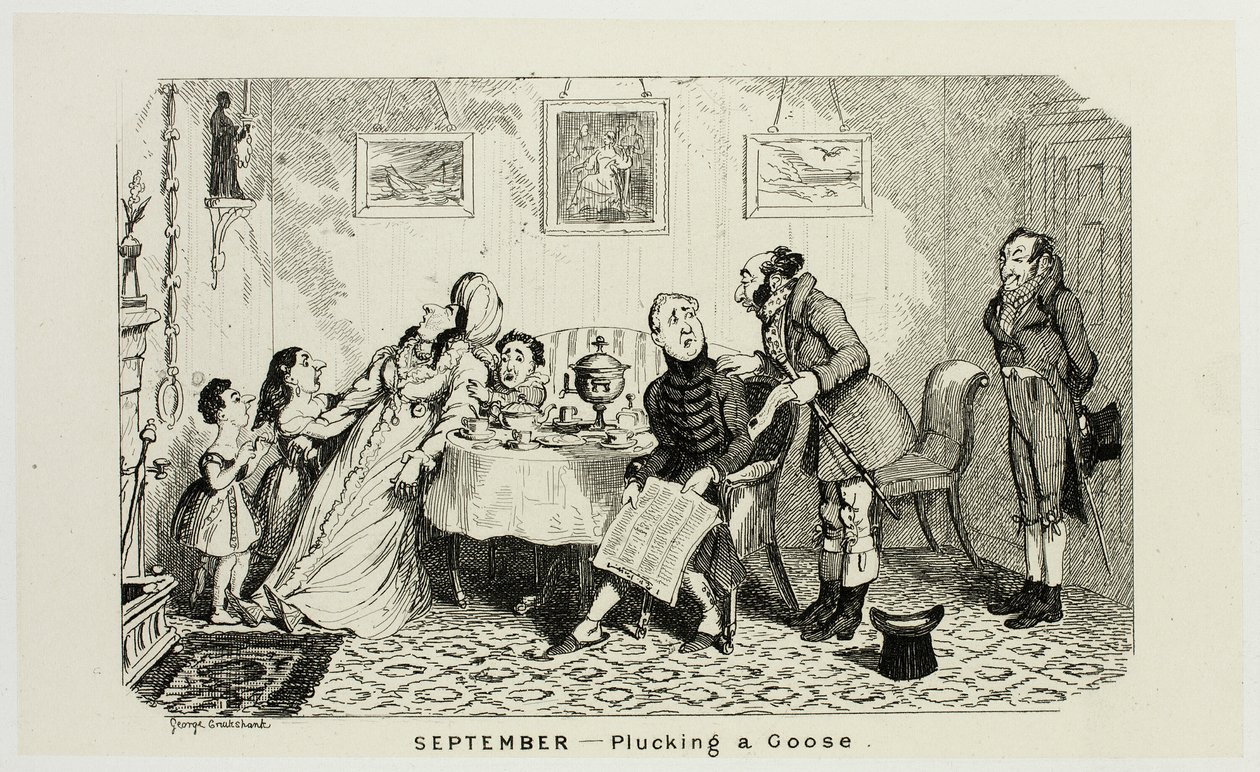 Szeptember - Lúdbőrözés George Cruikshank acélmetszeteiből a The Comic Almanackshez: 1835-1853 alkotó: George Cruikshank