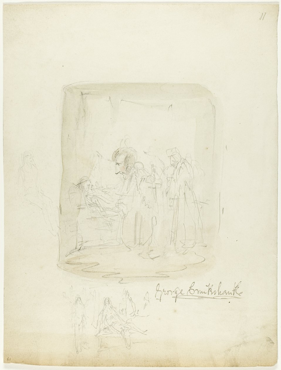 Vázlatok lapja önarcképpel alkotó: George Cruikshank