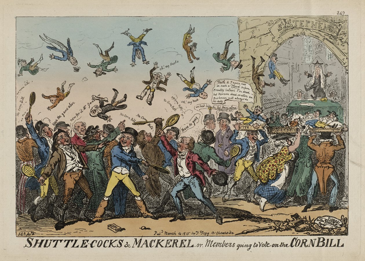 Shuttlecocks és makréla, avagy a kukoricatörvényről szavazni készülő tagok, március 14. alkotó: George Cruikshank